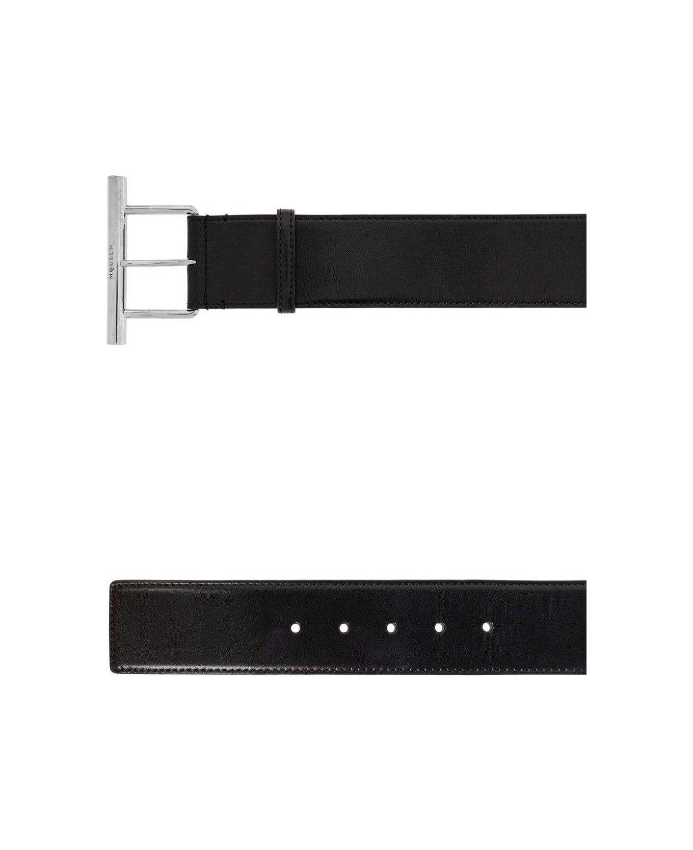 Alexander McQueen T-bar Buckled Logo Engraved Belt - NERO