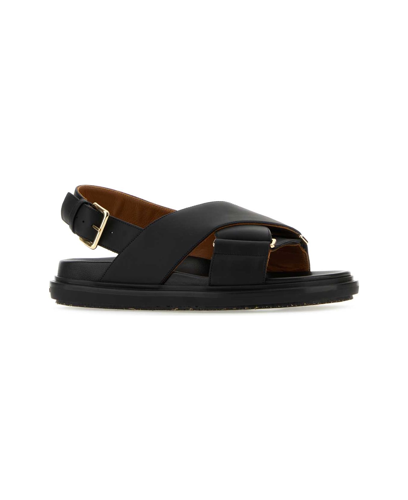 Marni Black Leather Fussbett Sandals - BLACK サンダル