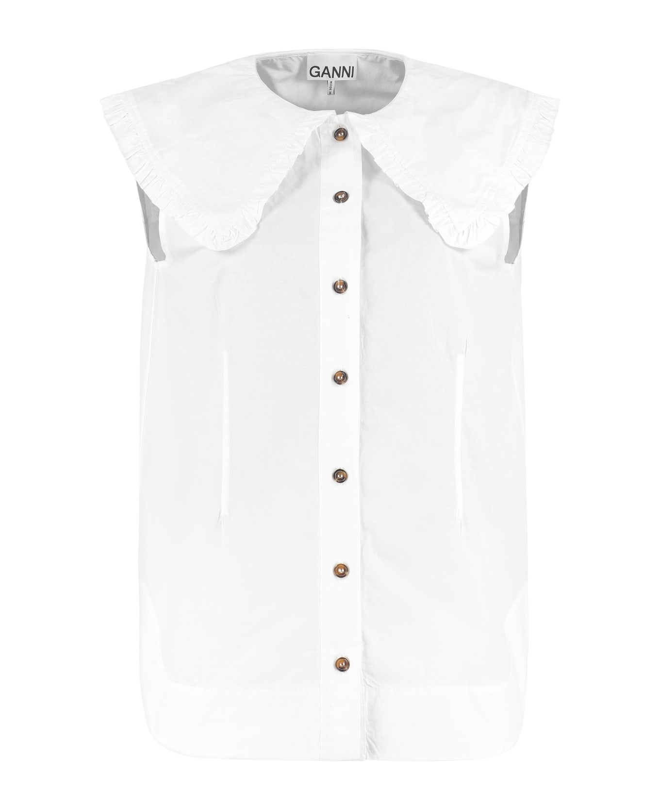Ganni Maxi Collar Cotton Shirt - White