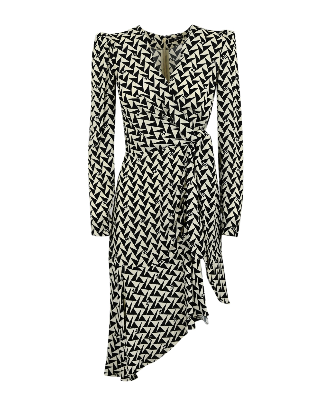 Elisabetta Franchi Dress In Geometric Print Viscose Georgette - Nero/burro