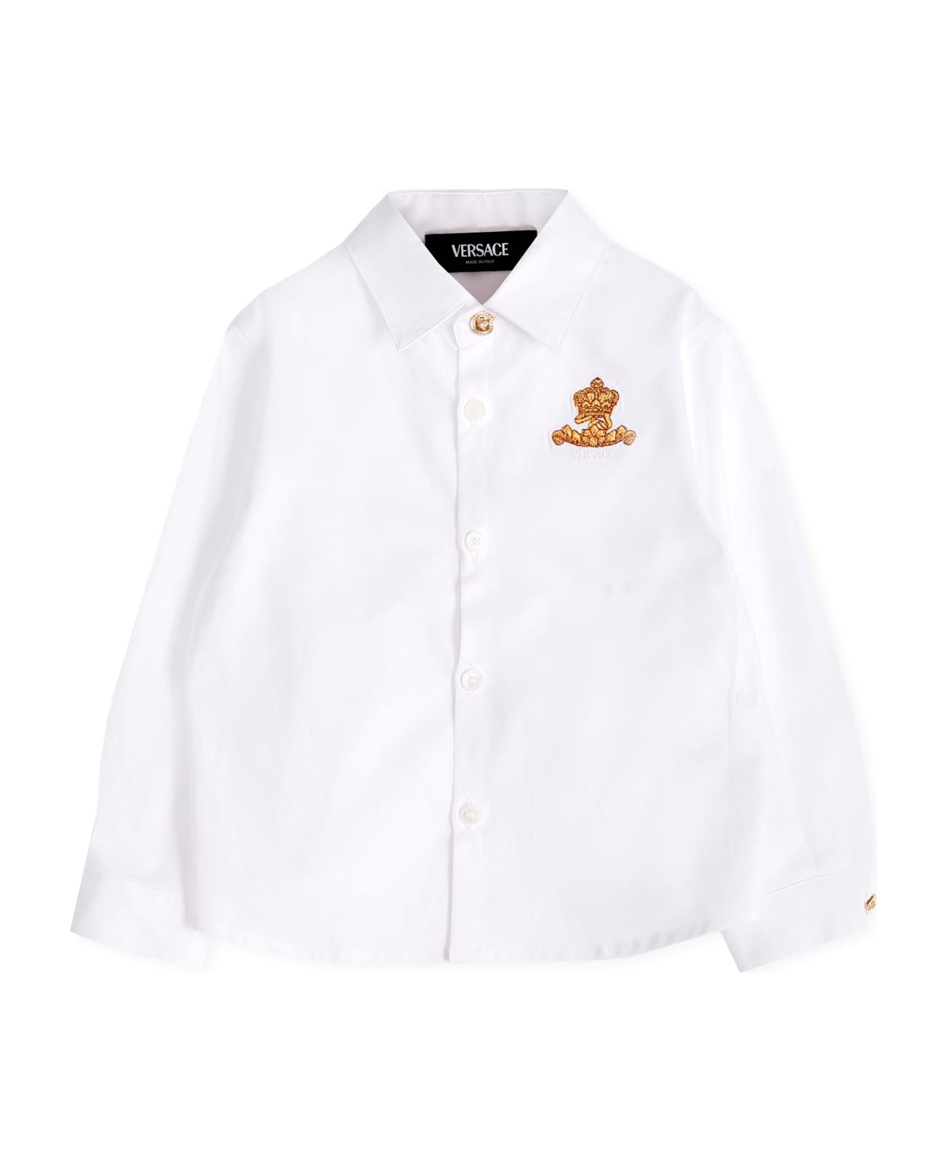 Versace White Embroideried Shirt For Baby Boy - White