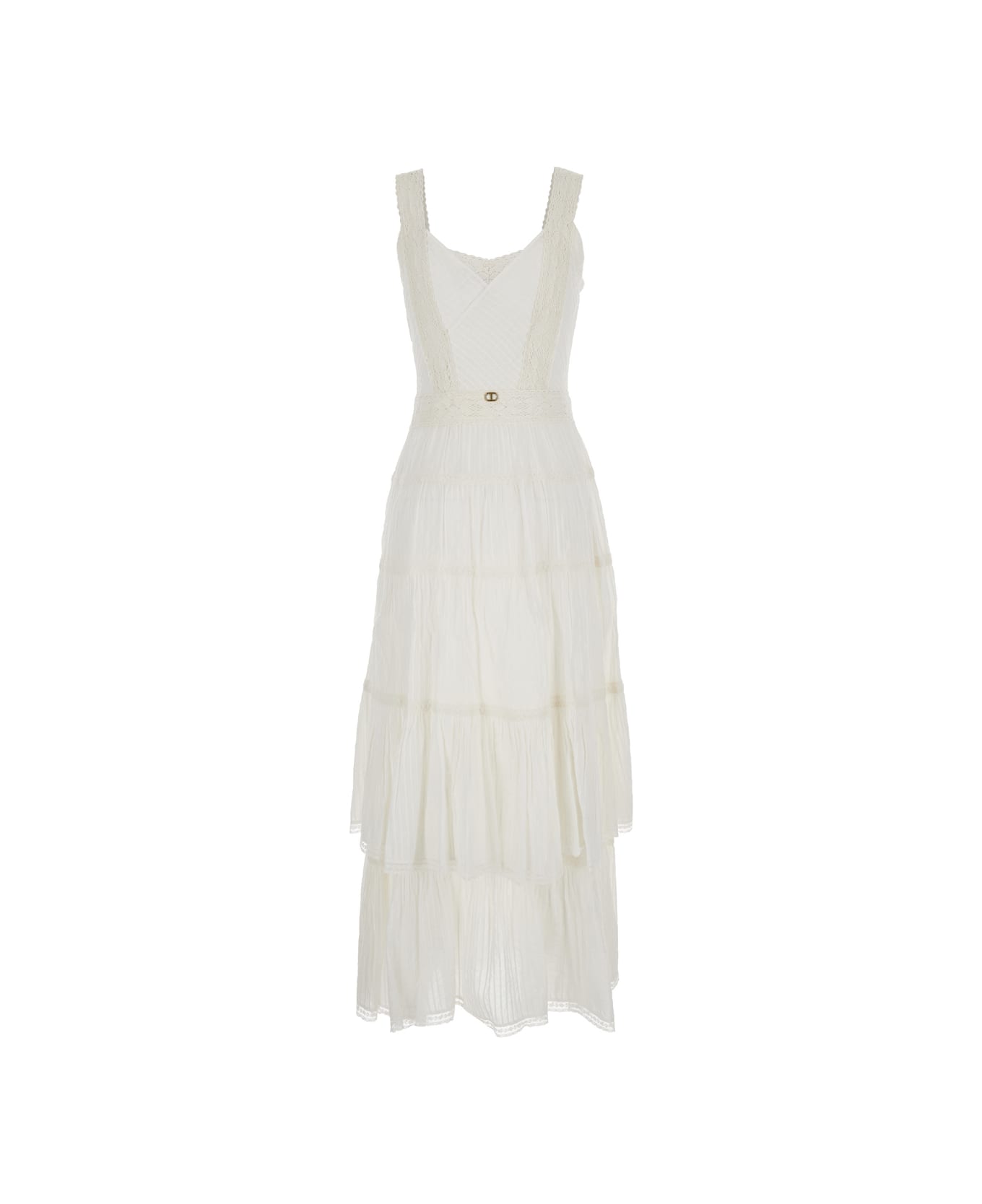 TwinSet White Embrioidered Long Dress In Cotton Woman - White