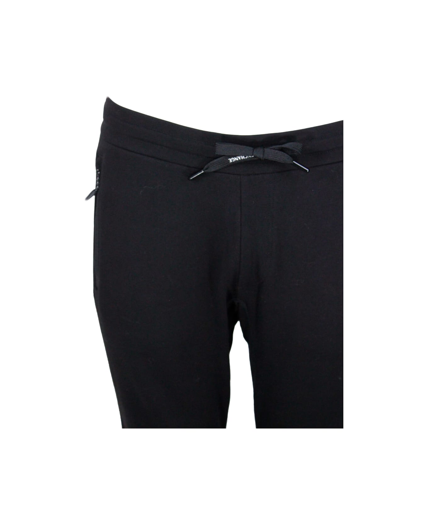 Armani Collezioni Cotton Fleece Jogging Trousers With Drawstring At The Waist And Cuff At The Bottom - Black