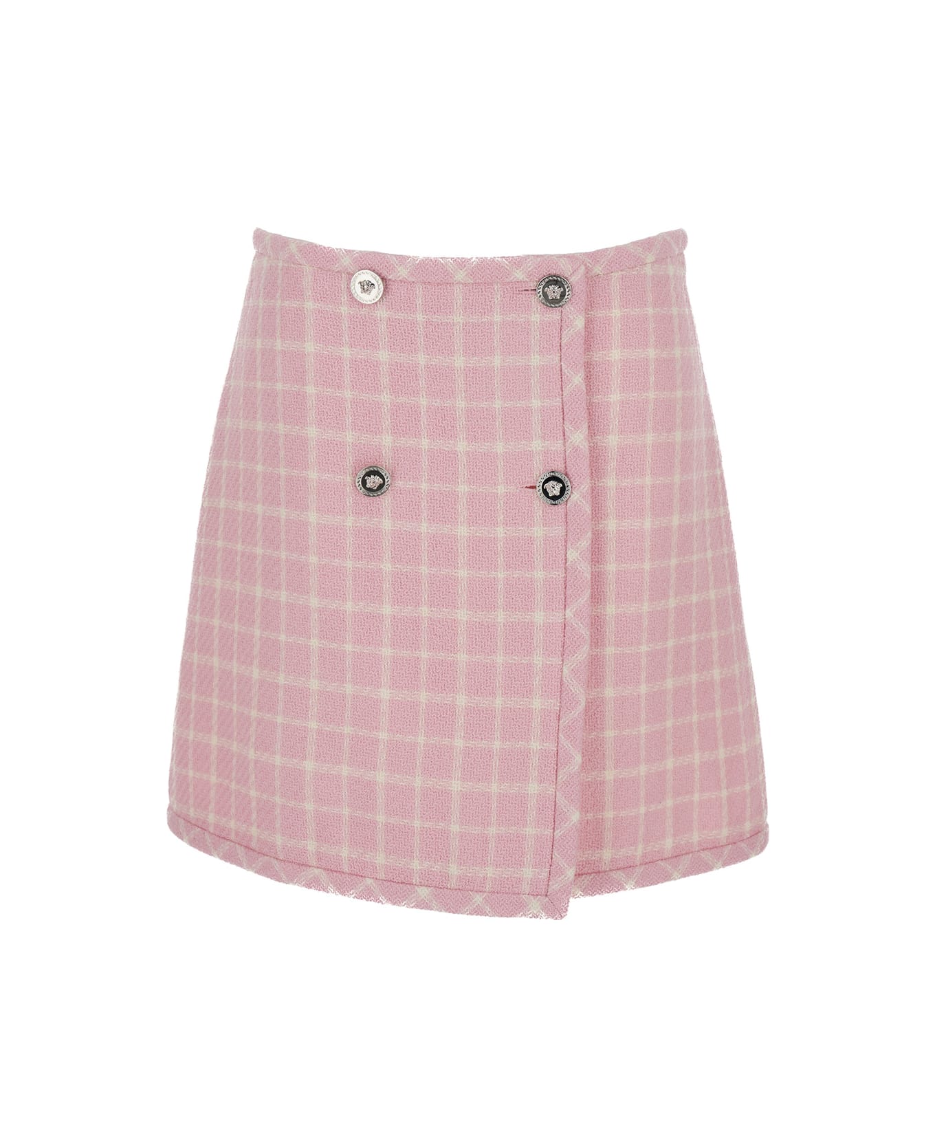 Versace Pink Check-pattern Skirt In Tweed Woman - Pink