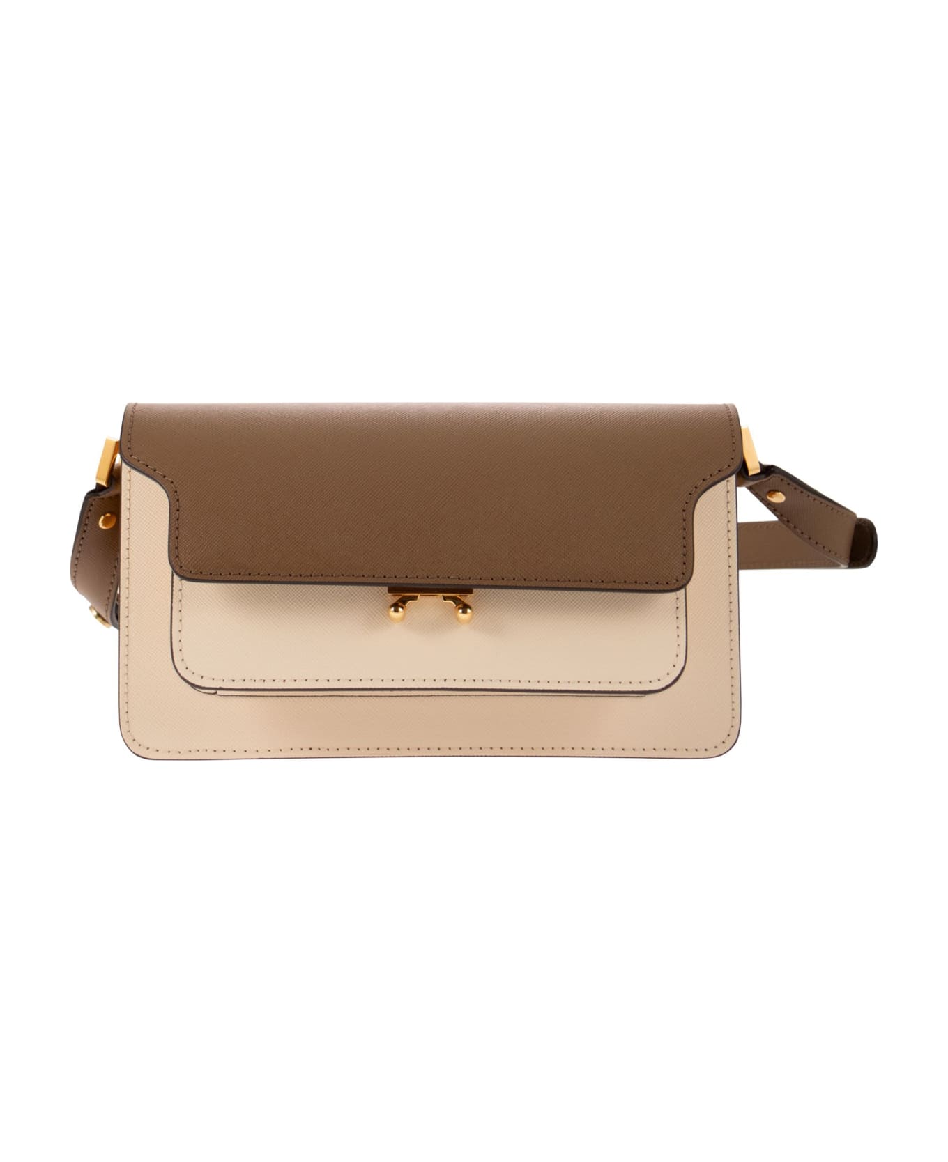 Marni White And Brown East/west Trunk Bag In Saffiano Leather - Brown ショルダーバッグ