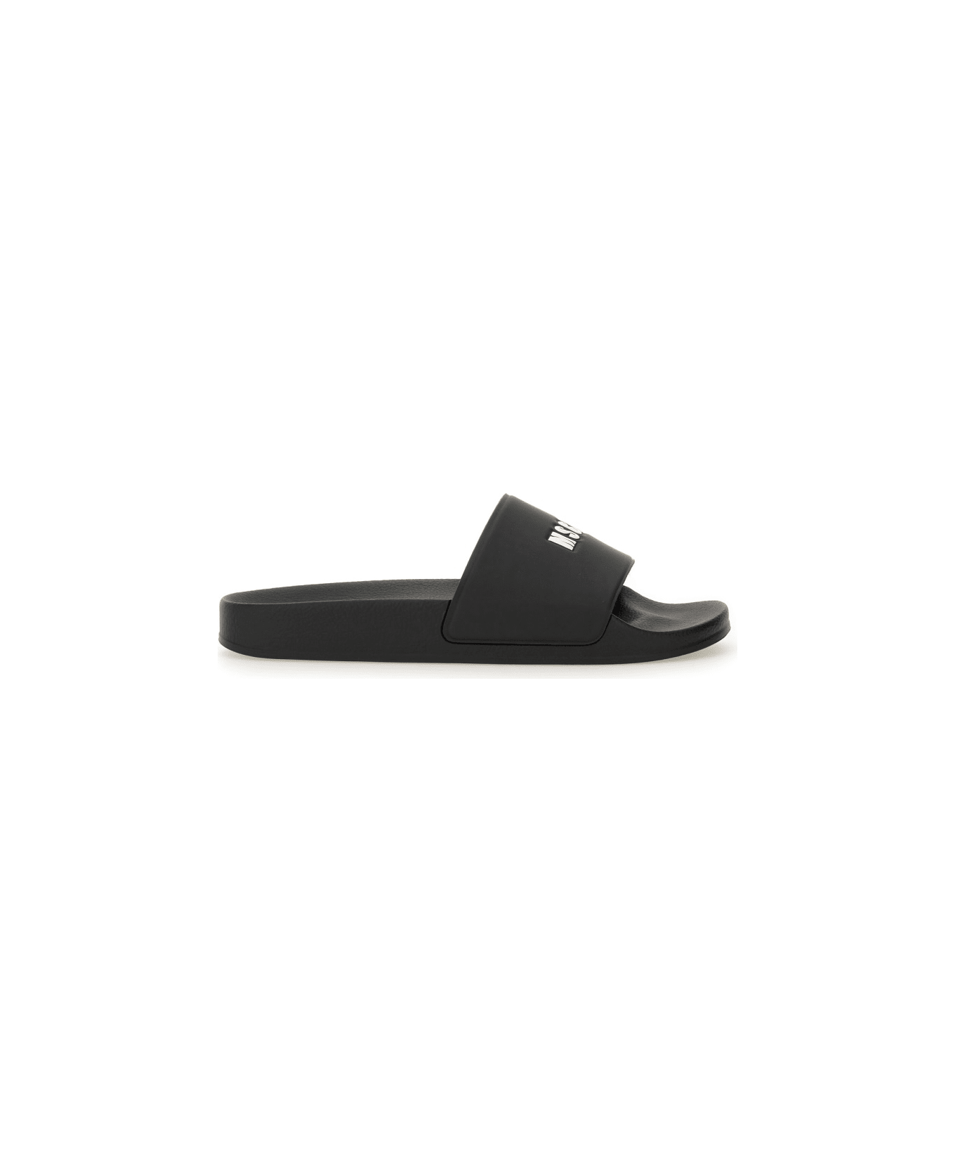 MSGM Slide Sandal With Logo - BLACK