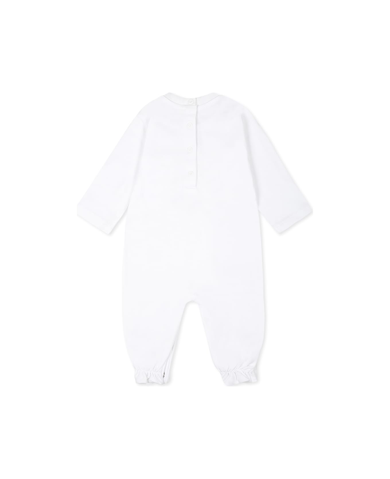 Balmain White Babygrow Set For Babykids With Logo - White