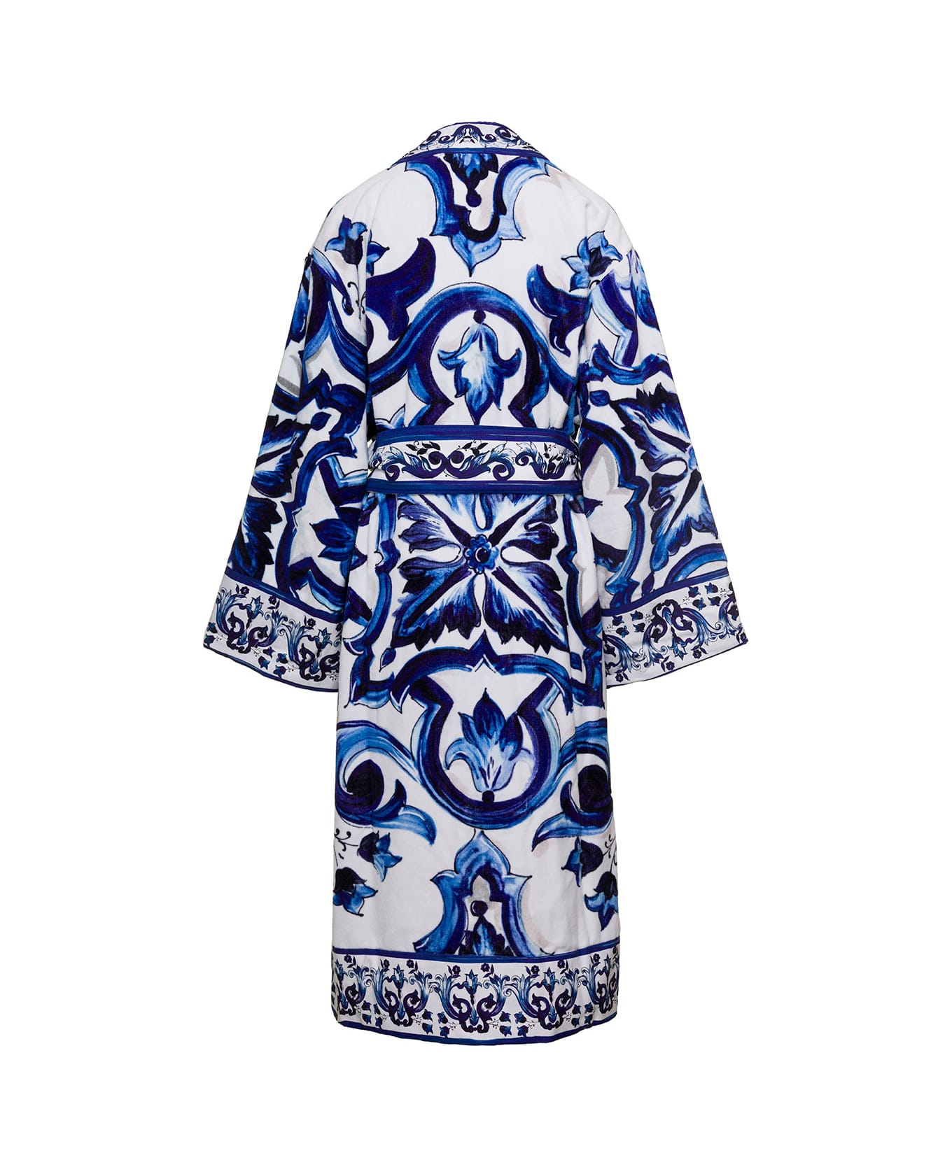 Dolce & Gabbana Multicolor Kimono Bathrobe With All-over Blu Mediterraneo Print In Cotton Dolce & Gabbana - Blu