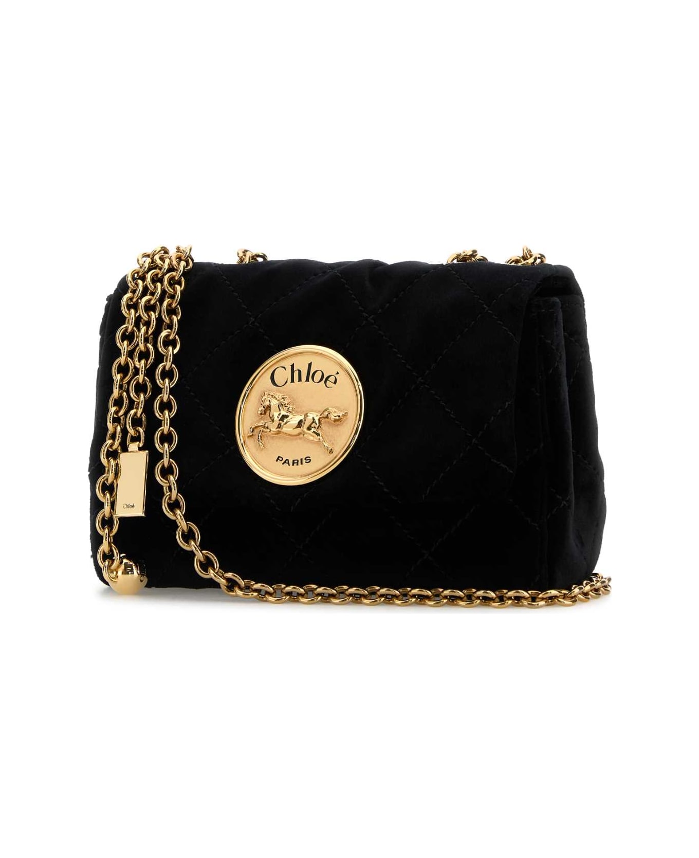 Chloé Black Velvet Small Chloã© Heritage Shoulder Bag - BLACK