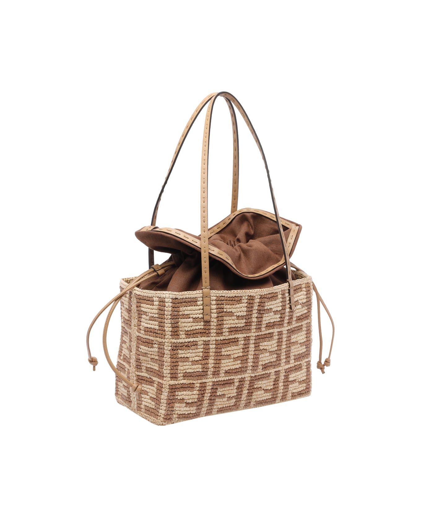Fendi Small Roll Rafia Shopper - Beige