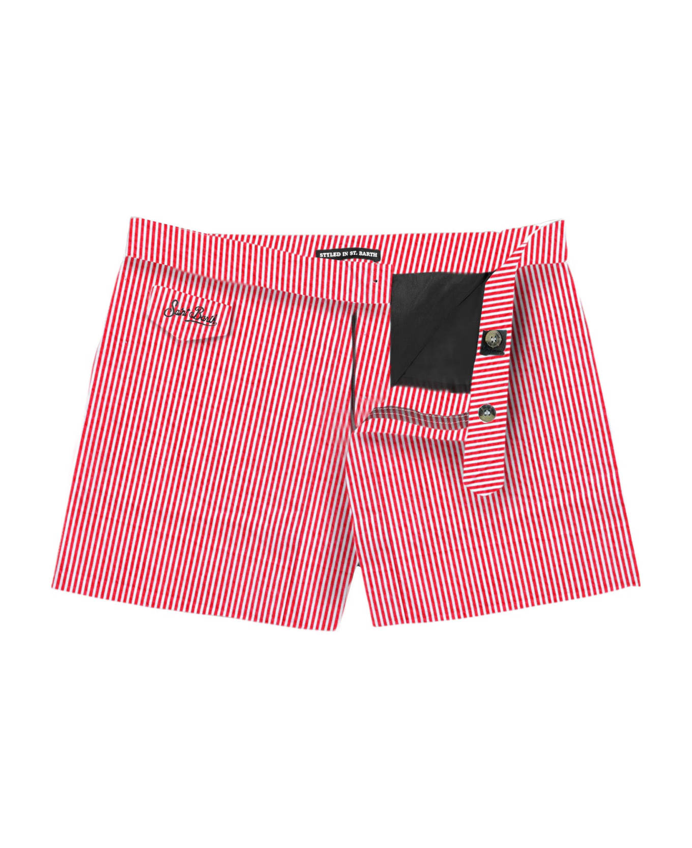 MC2 Saint Barth Man Swim Shorts With Red Striped - RED