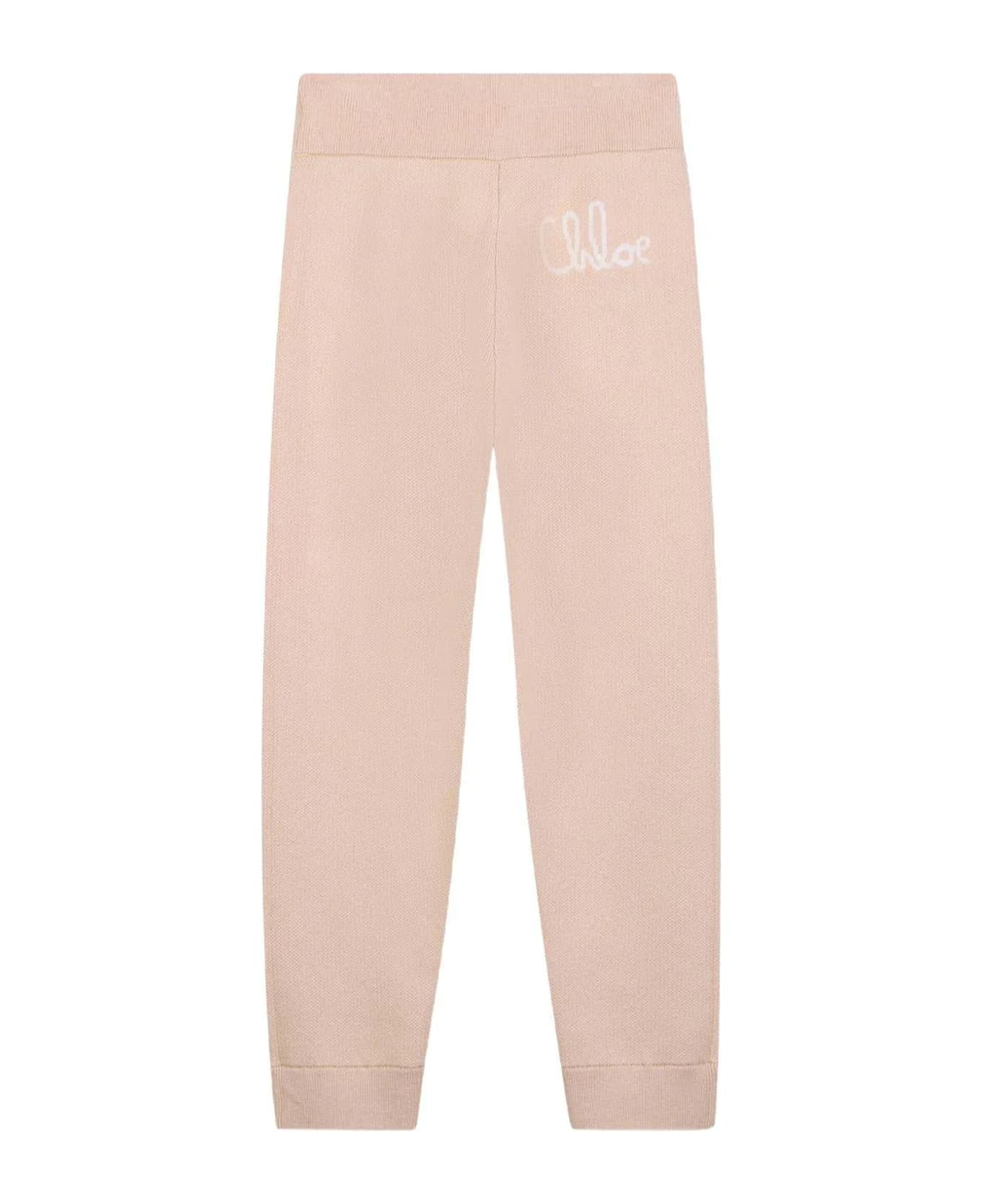 Chloé Beige Trousers For Girl With Logo - Beige