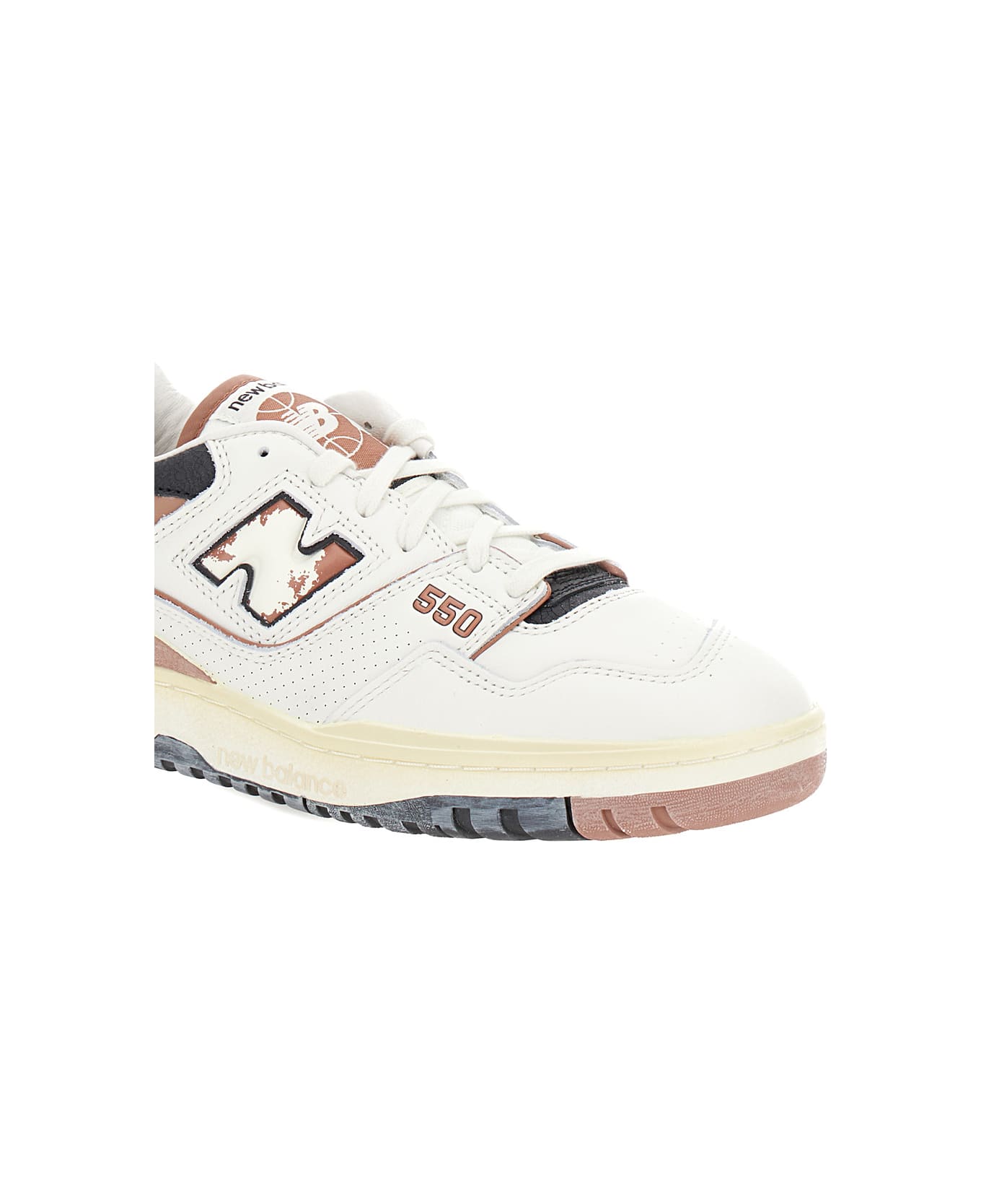 New Balance '550' White And Brown Low Top Sneakers With Logo And Contrasting Details In Leather Man - Brown