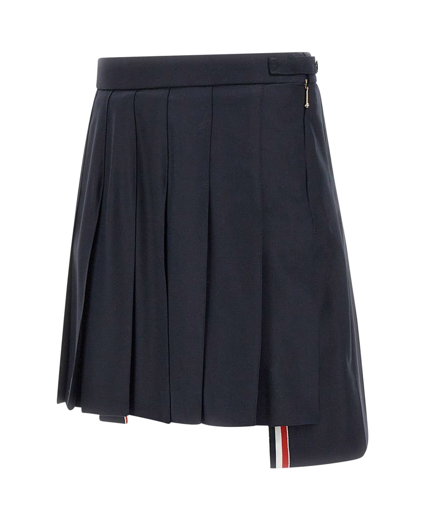 Thom Browne 'mini Dropped Back Pleated' Wool Skirt - BLUE スカート