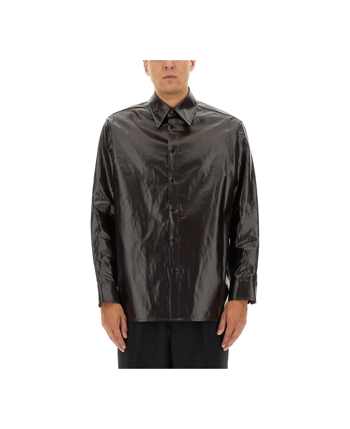 MM6 Maison Margiela Shiny Linen Shirt - BROWN