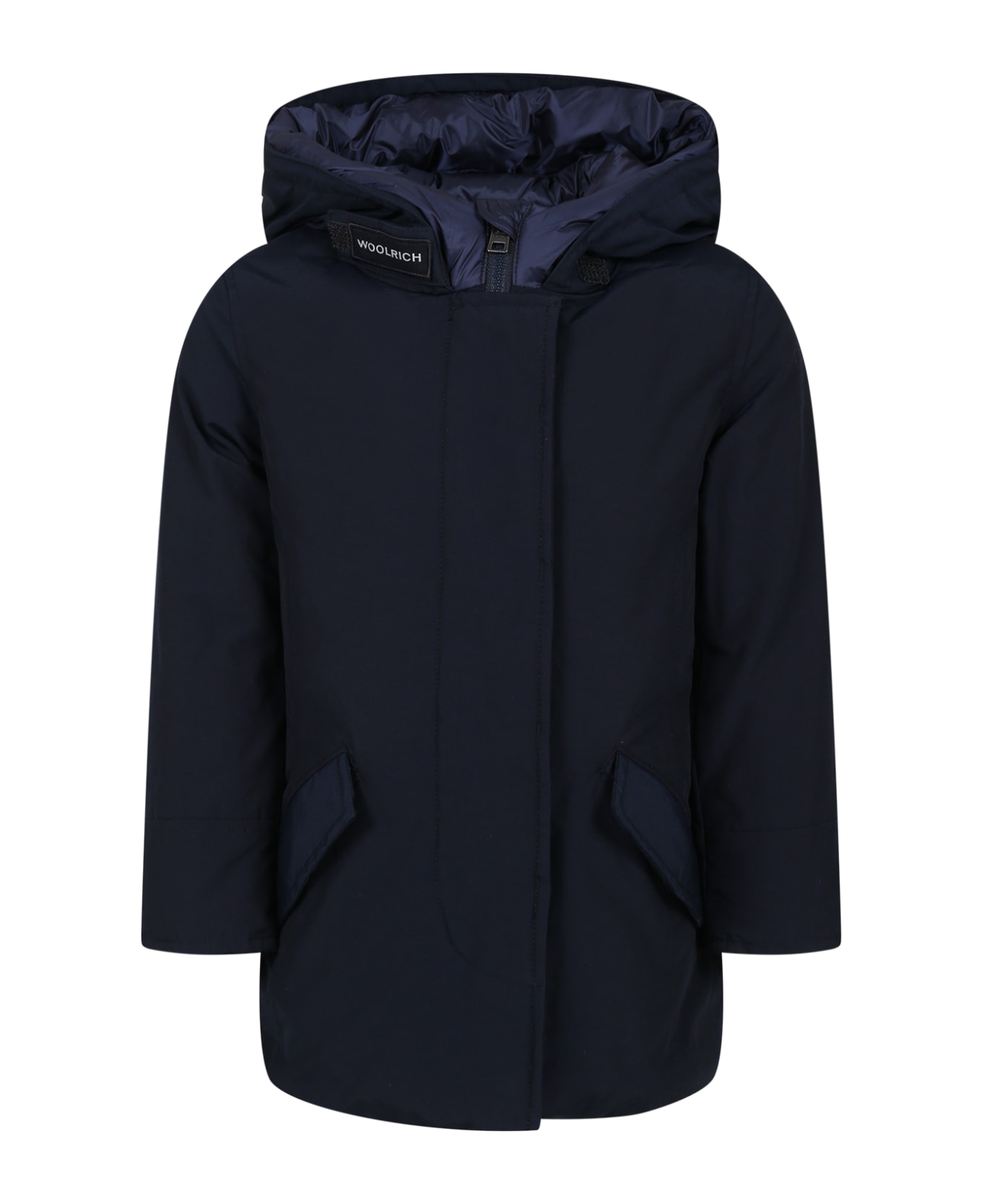 Woolrich Blue Arctic Parka For Girl With Logo - Mlb Melton Blue