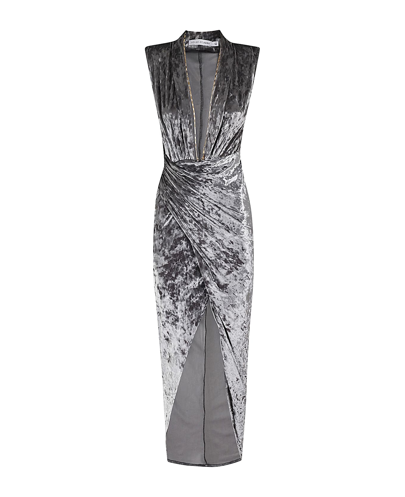 Amen L Dress In C Velvet W Chain - Grey