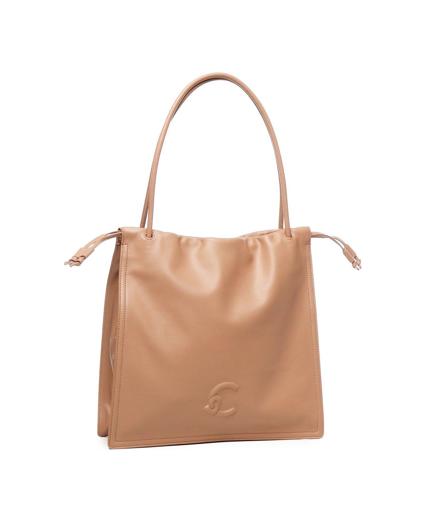 Coccinelle Logo Embossed Drawstring Tote Bag - Beige