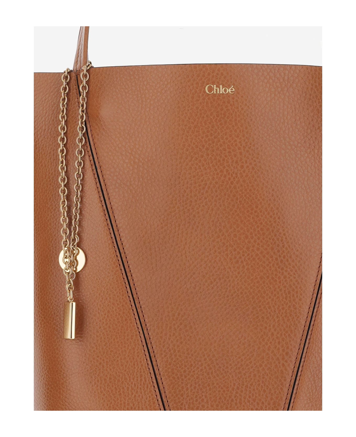 Chloé Spin Tote Bag In Maroon Leather - Brown