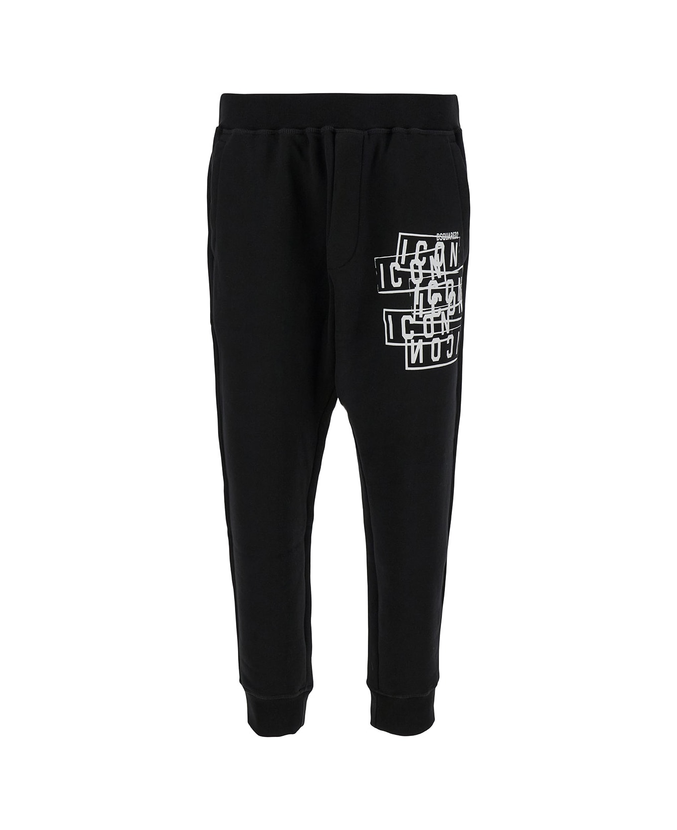 Dsquared2 Jogger Pants With Icon Logo Print In Cotton Man - Black