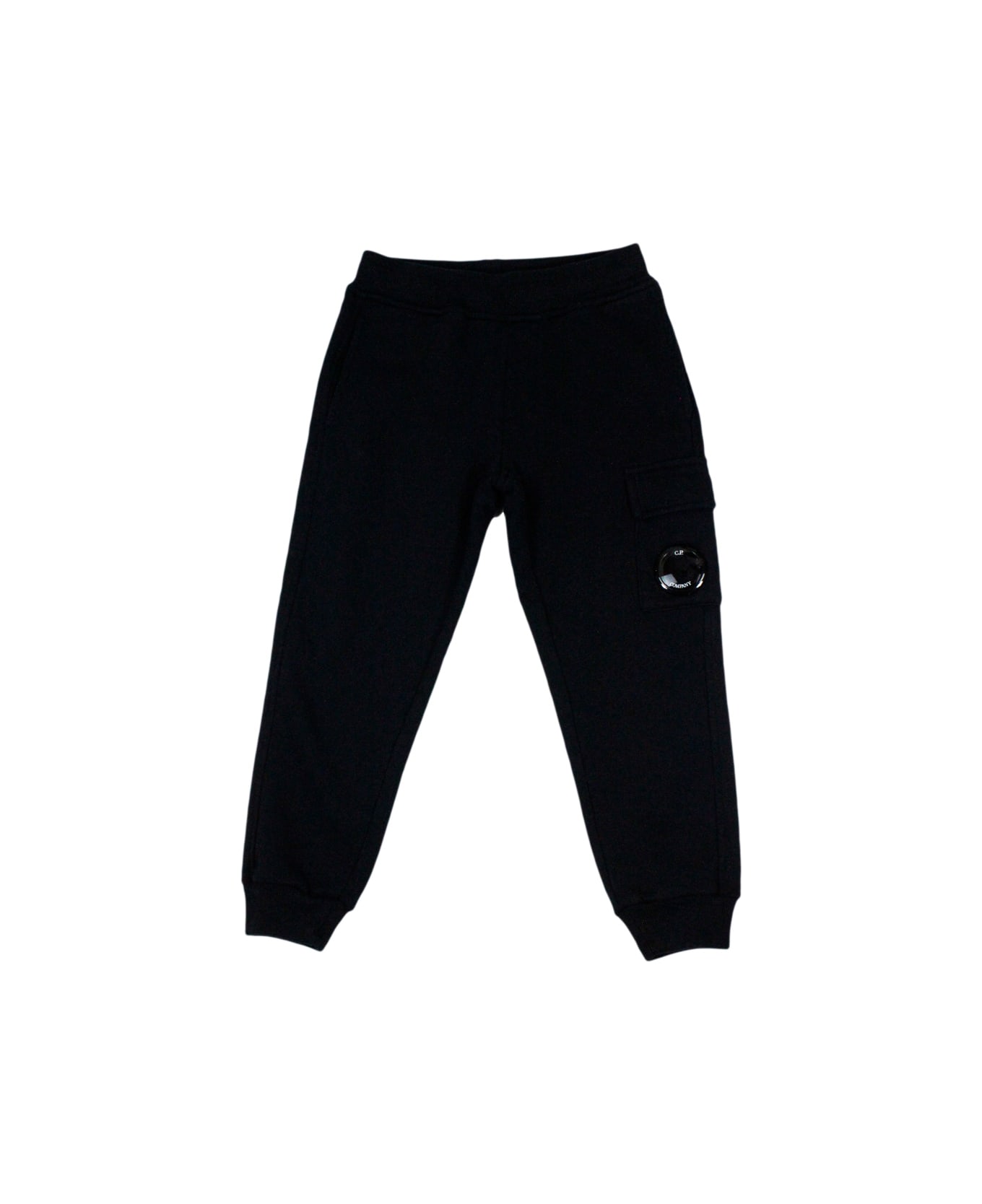 C.P. Company Jogging Trousers In Cotton Fleece With Drawstring At The Waist And Pocket With Magnifying Glass On The Leg - Blu ボトムス