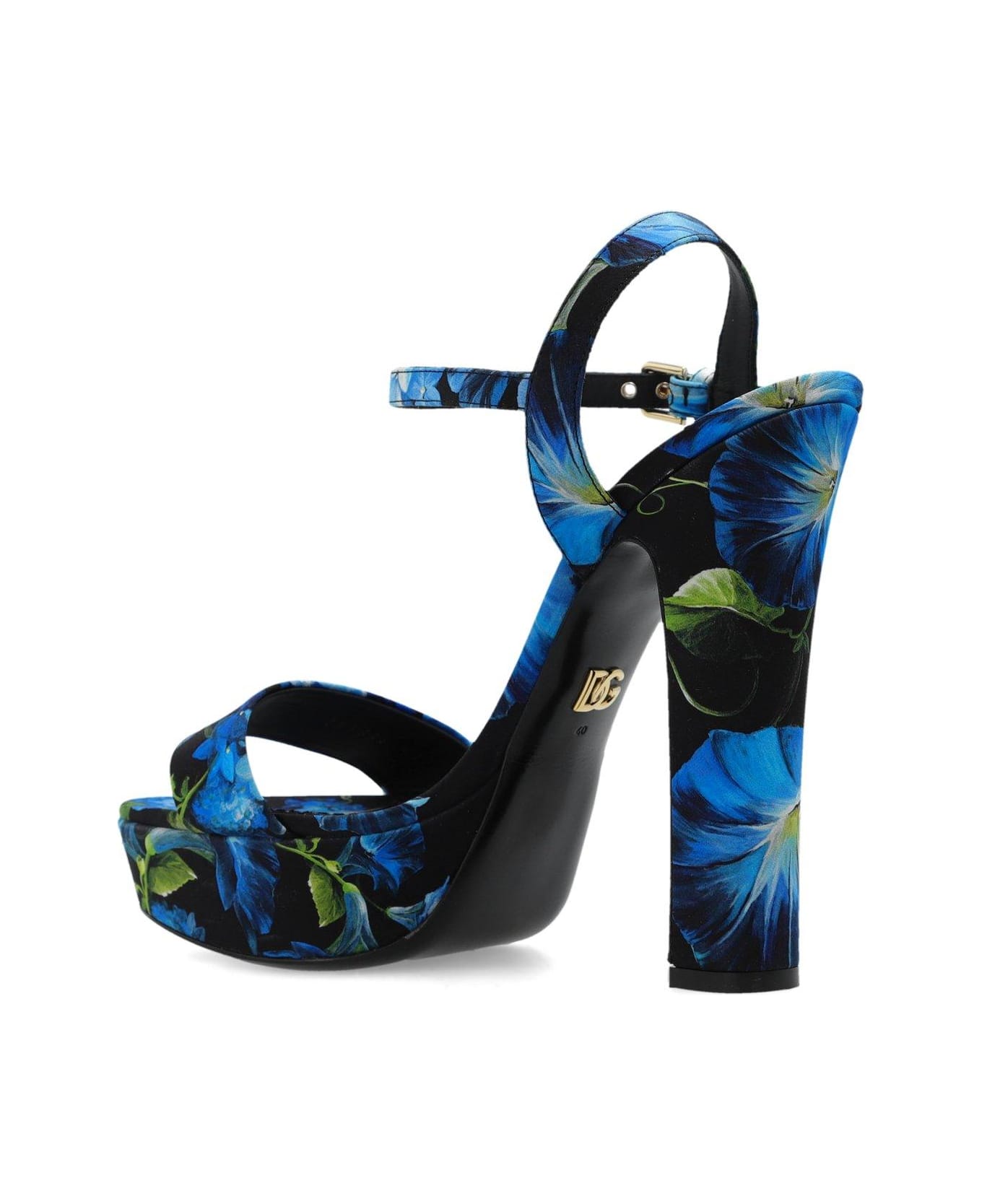 Dolce & Gabbana Bluebell Printed Charmeuse Platform Sandals - CAMPANULE FDO NERO