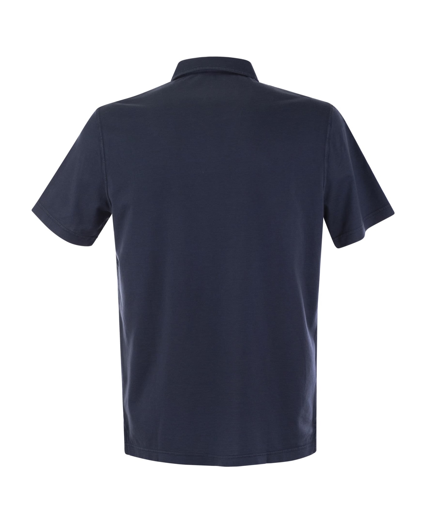 Fedeli Cotton Polo Shirt With Open Collar - Blue