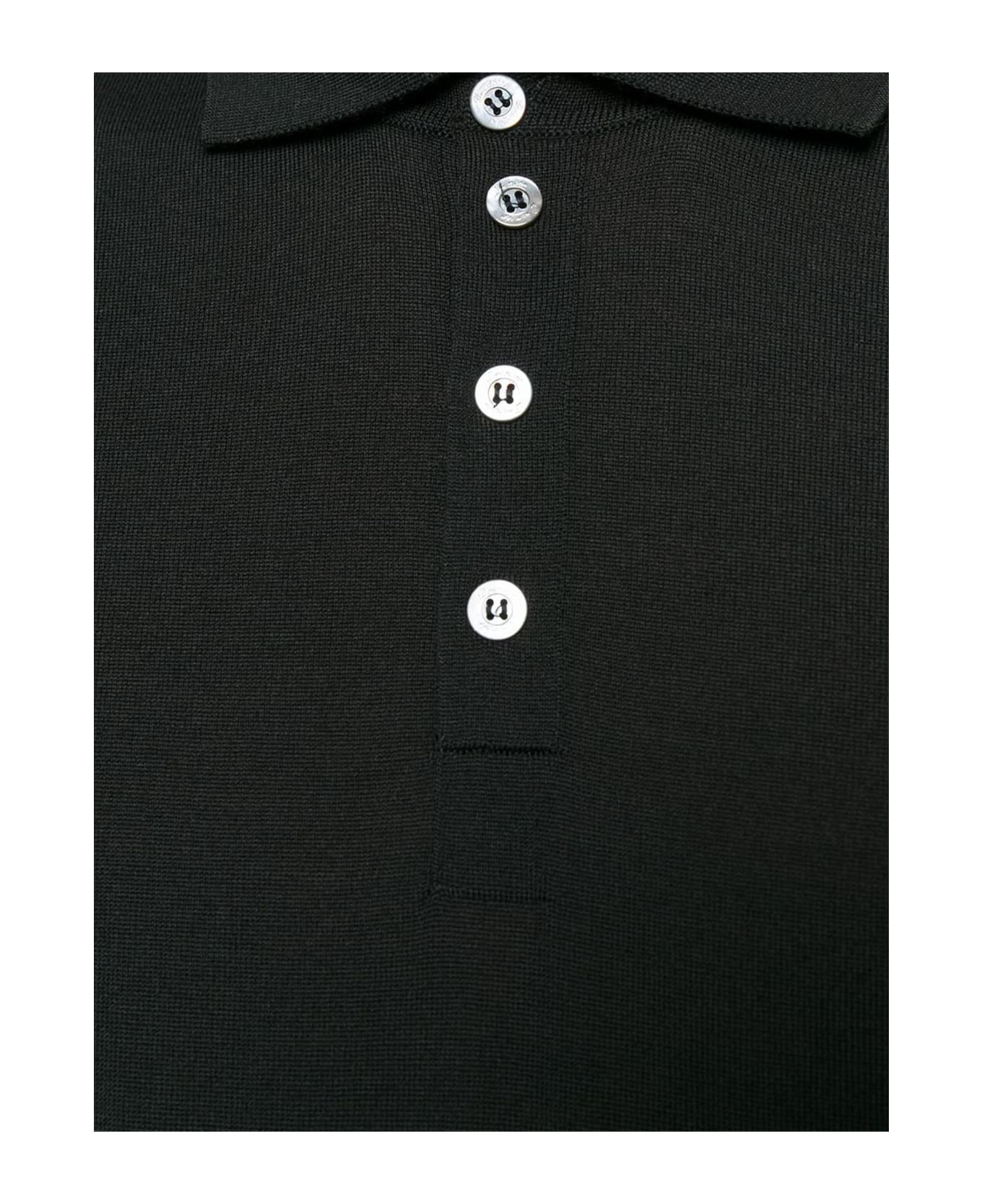 Drumohr Black Merino Plain Polo Shirt - Black