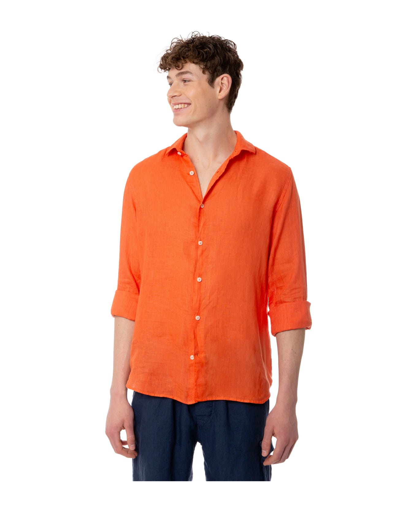 MC2 Saint Barth Man Water Color Orange Linen Pamplona Shirt - ORANGE