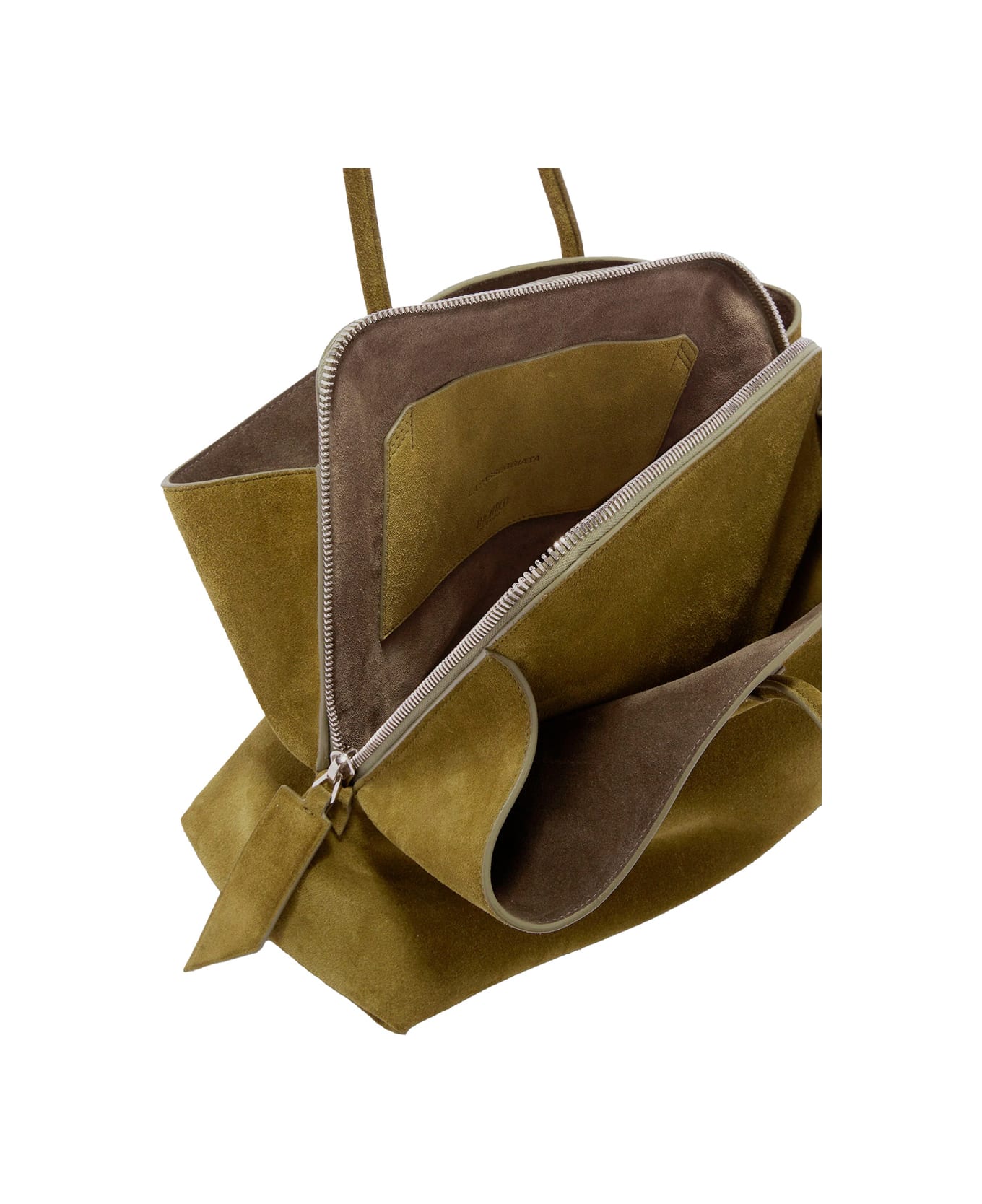 The Attico 'la Passeggiata' Green Shoulder Bag With Two Top Handles In Leather Suede Woman - Green