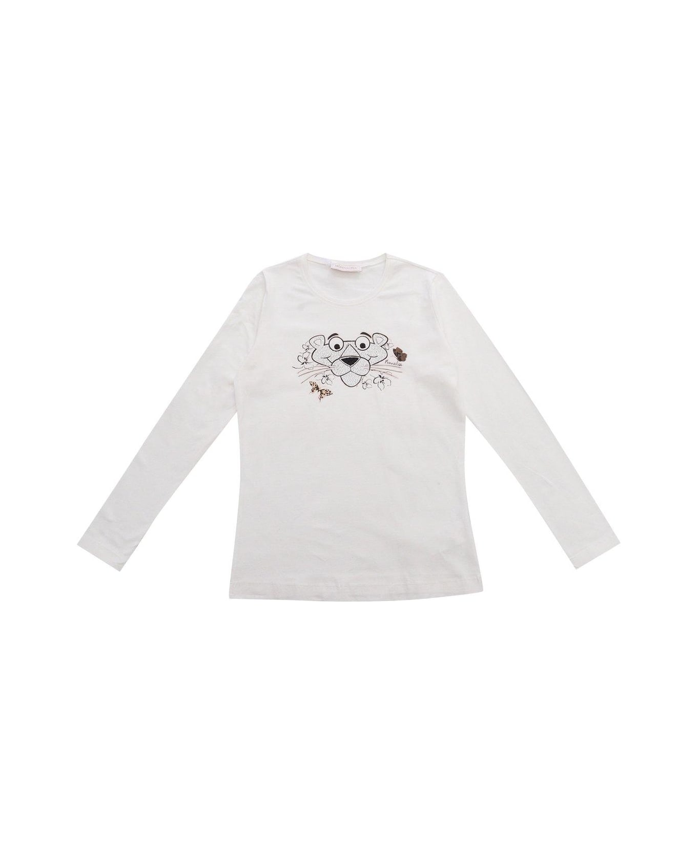 Monnalisa Pink Panther Long-sleeved Crewneck T-shirt - IVORY
