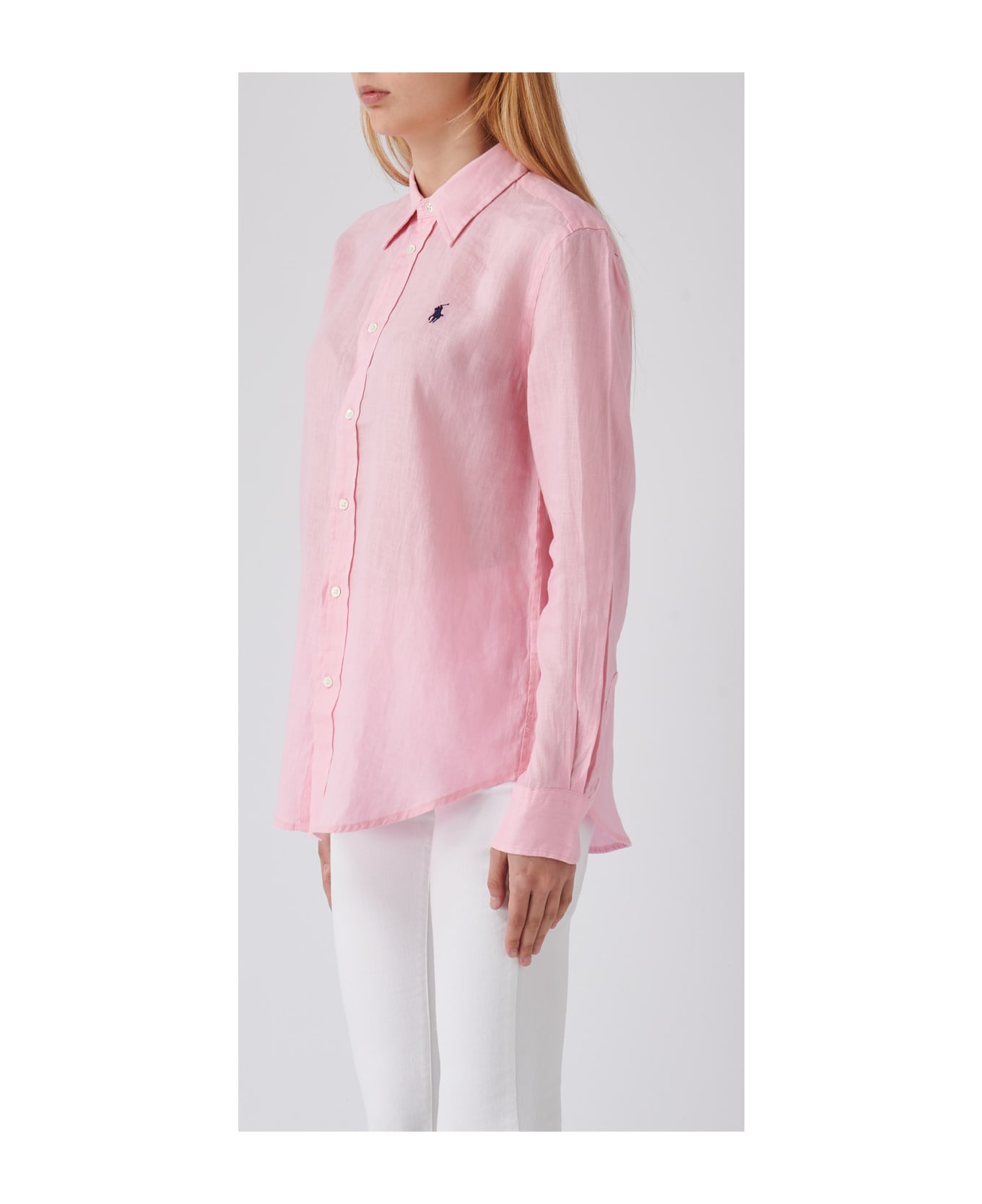 Polo Ralph Lauren Relaxed-fit Short Shirt In Pink Linen - Rosa