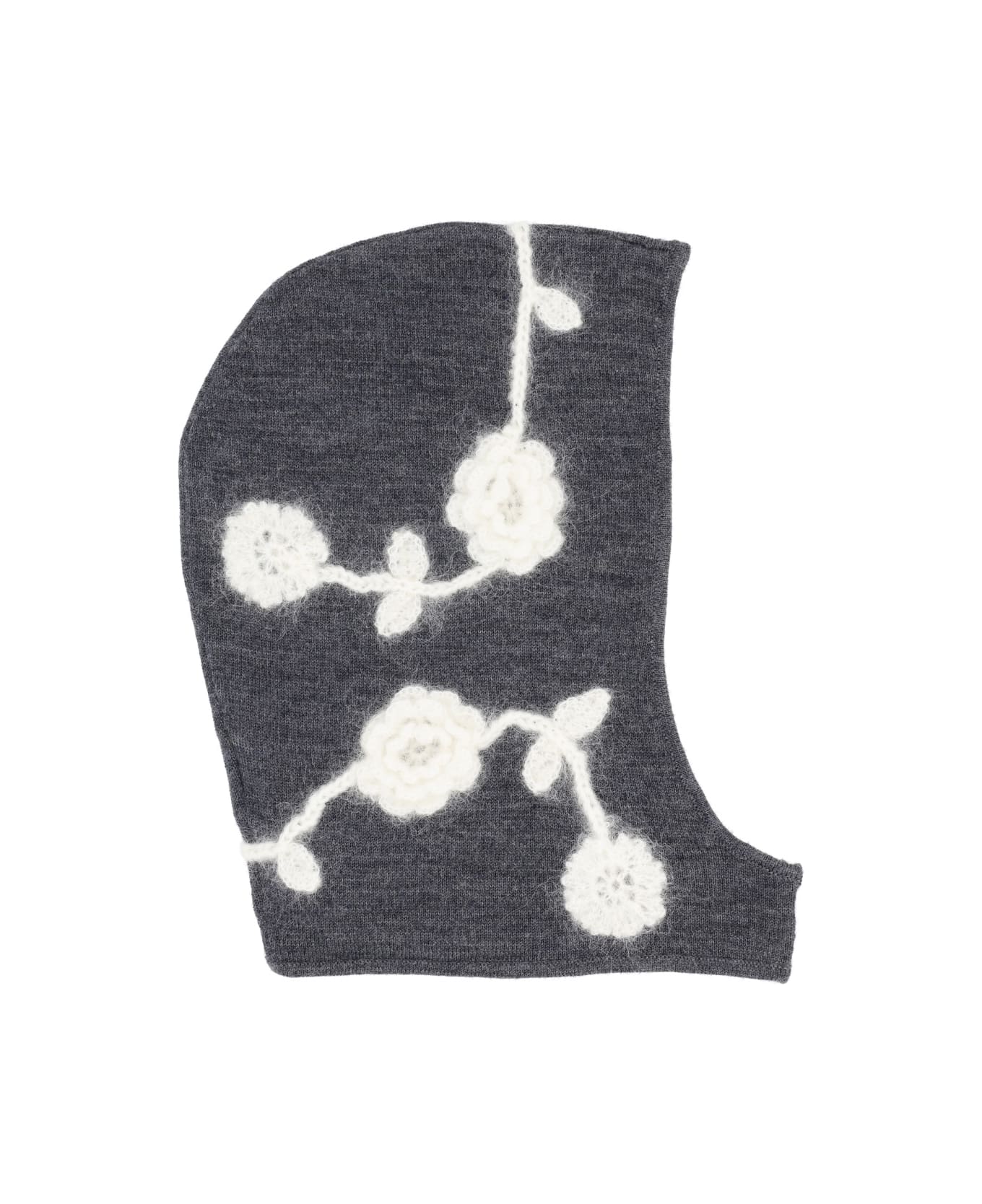 Ganni Balaklava With Crocheted Flowers - CHARCOAL