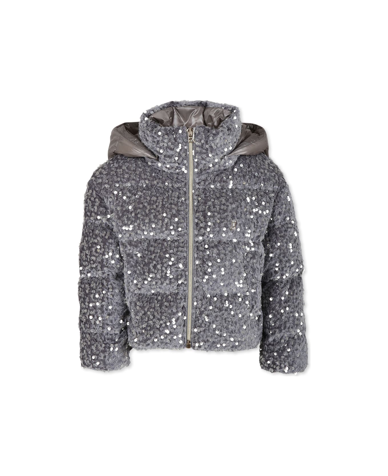 Herno Grey Padded Sequined Coat For Girl - Silver