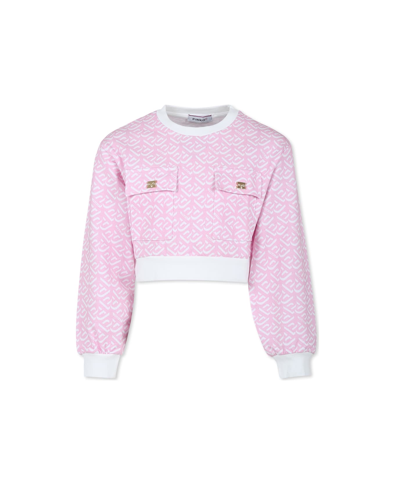 Pinko Pink Crop Sweatshirt For Girl With Logo - Pink