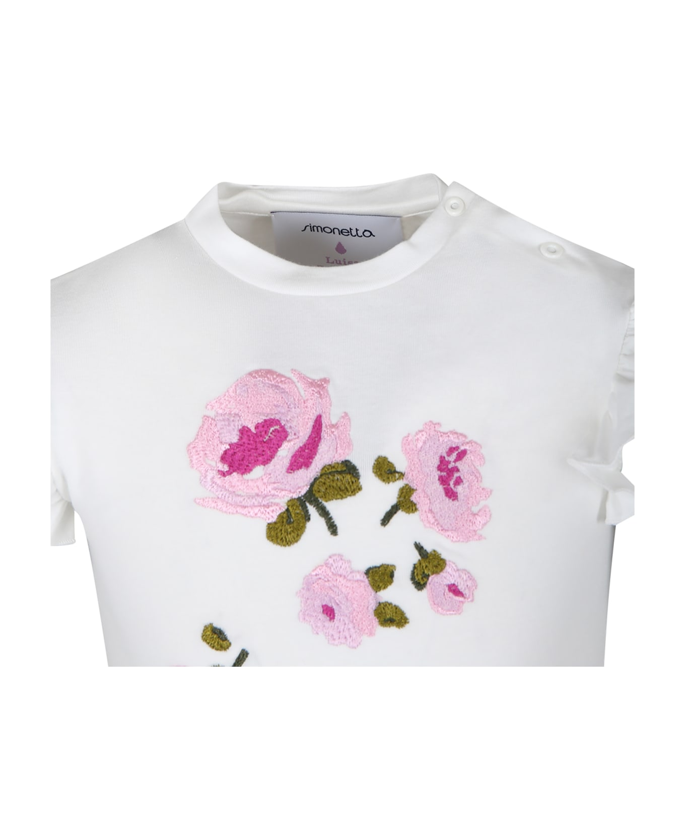 Simonetta White T-shirt For Baby Girl With Roses - White