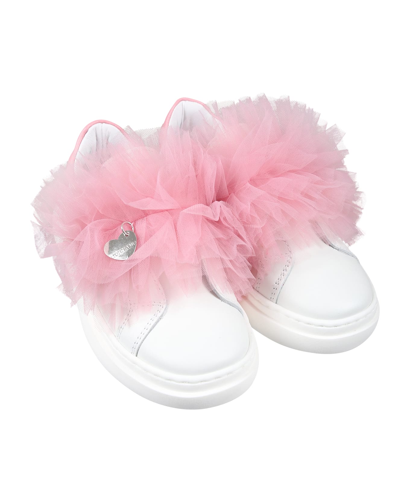 Monnalisa Pink Low Sneakers For Girl With Tulle - White