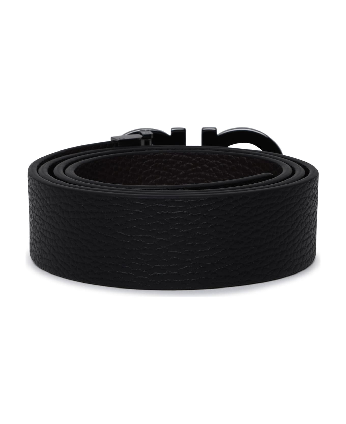 Ferragamo Hammered Leather Reversible Belt - Black ベルト