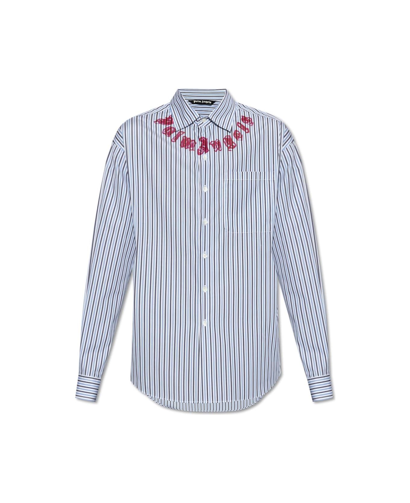 Palm Angels Logo Printed Striped Shirt