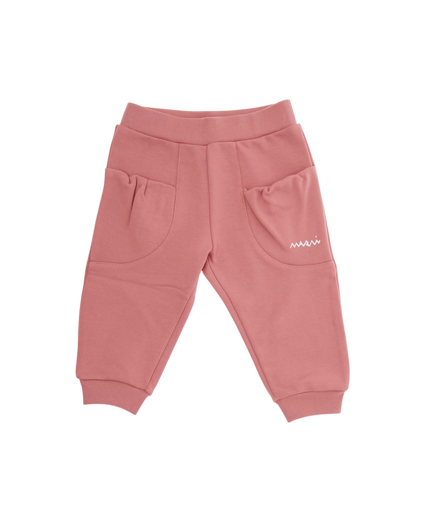 Marni Pink Trousers With Logo On Front In Cotton Baby - Pink