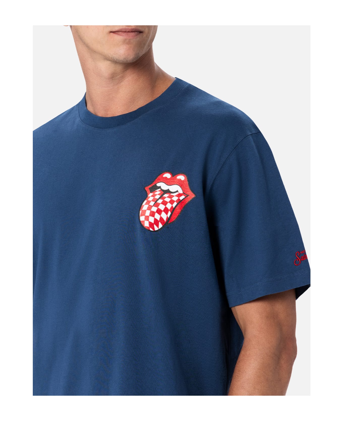 MC2 Saint Barth Man Cotton T-shirt With Rolling Stones Front And Back Placed Print | Rolling Stones Special Edition - BLUE