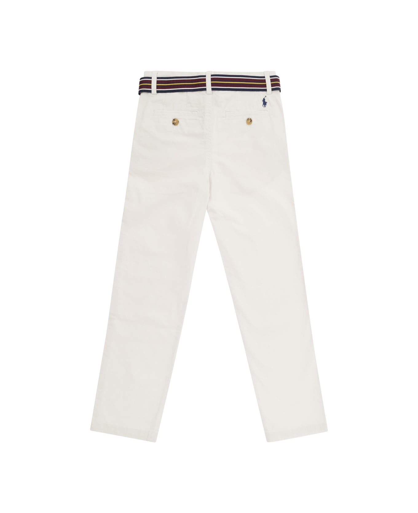 Polo Ralph Lauren White Polo Ralph Lauren Kids Boy's Blue Cotton Trousers With Belt - White ボトムス