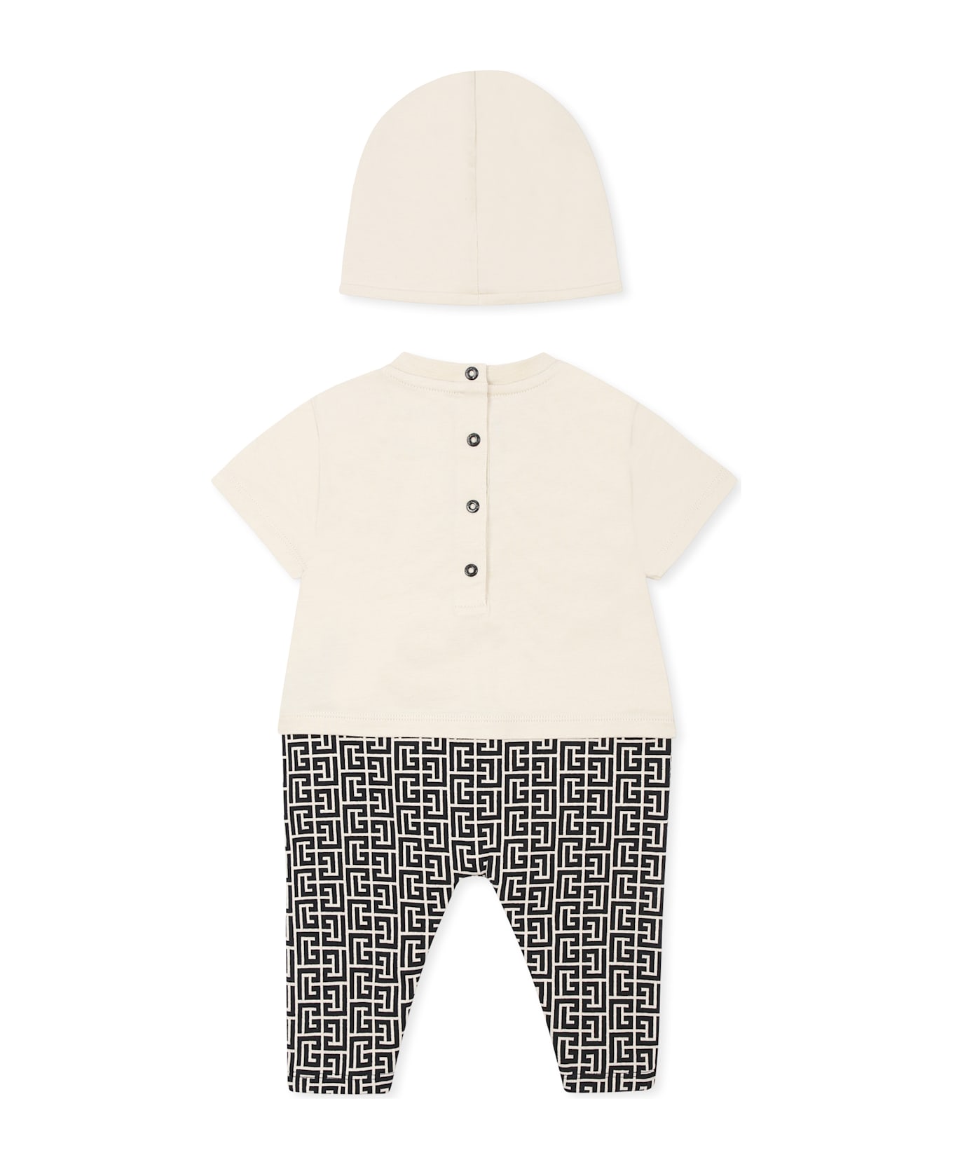 Balmain Beige Romper Set For Baby Boy With Maze - Beige