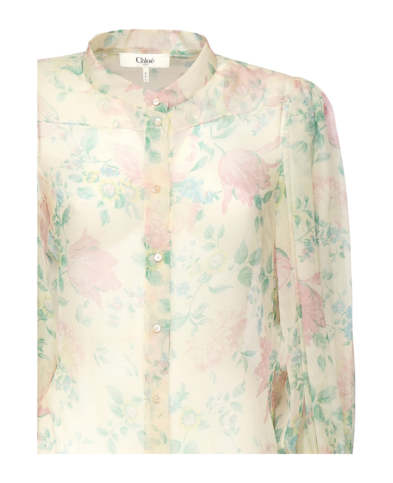 Chloé Peony Print Blouse In Silk Muslin - Beige