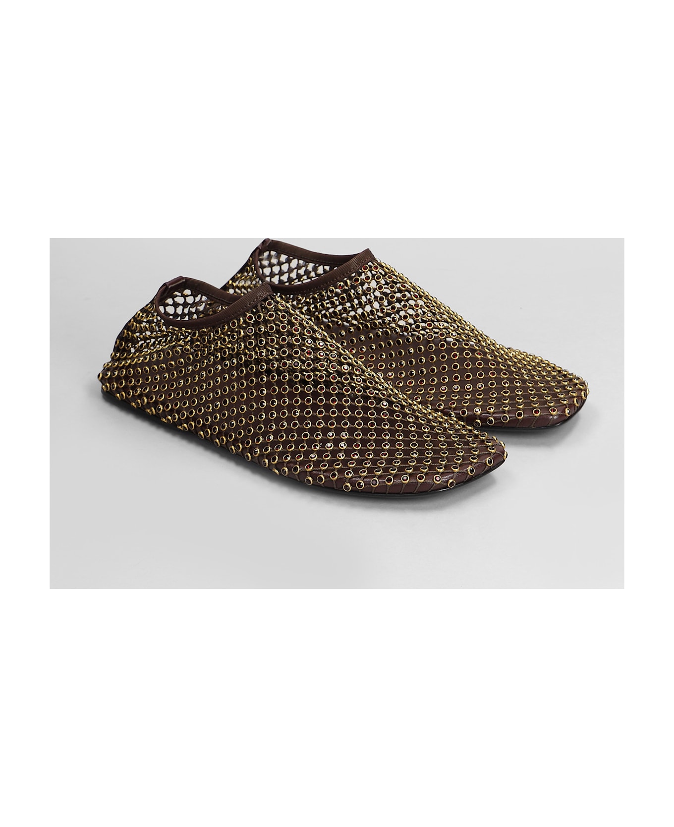 Christopher Esber Minette Crystal Flat Ballet Flats In Brown Nylon - brown