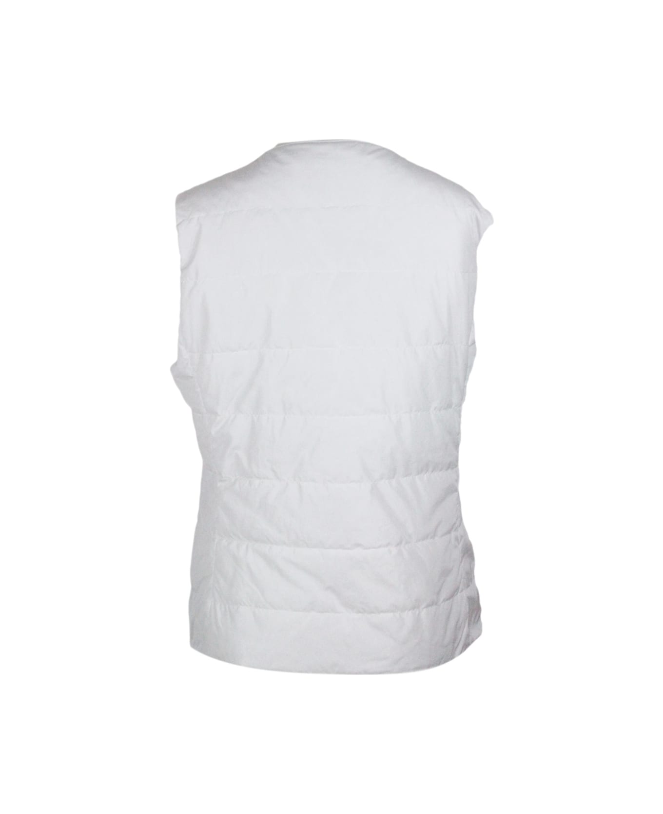 Fabiana Filippi Sleeveless Gilet In Light Padded Nylon With Zip Closure And Front Pockets With Jewels - White ベスト