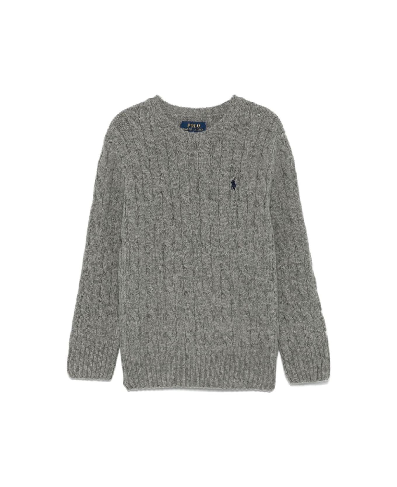 Ralph Lauren Grey Cable Knit Sweater With Pony - Grey