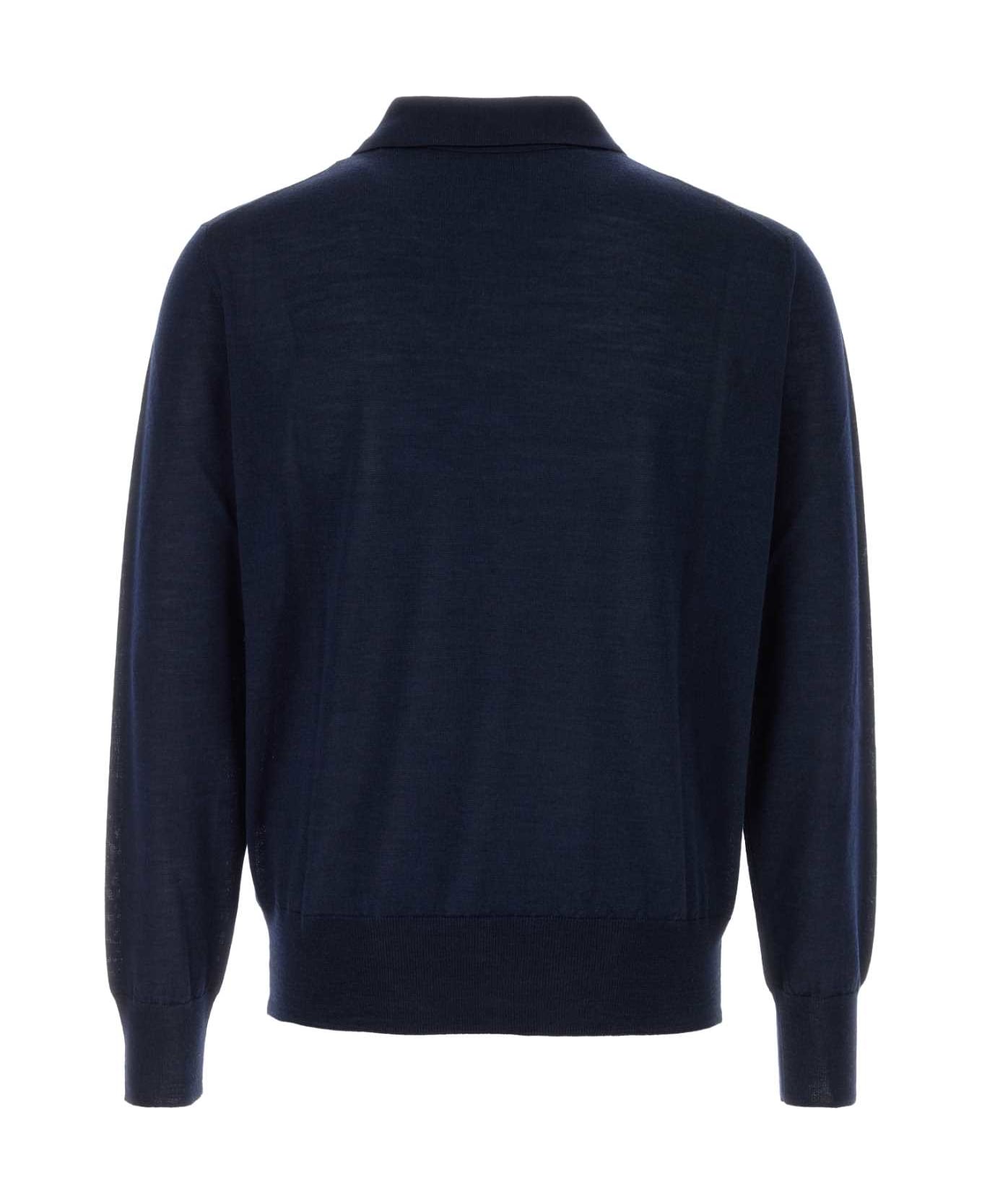 Ami Alexandre Mattiussi Dark Blue Wool Blend Polo Shirt - NAVYBLUE