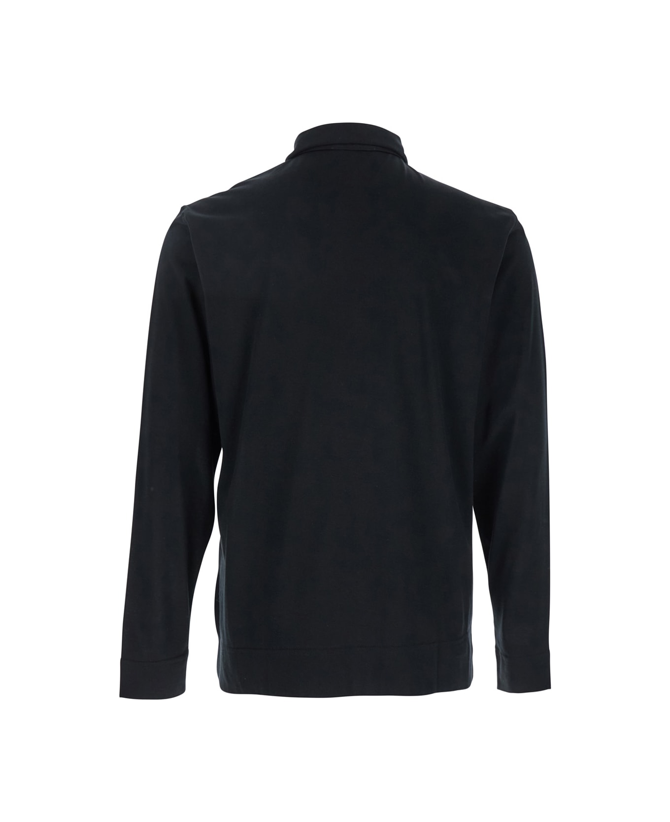 Lardini Black Polo With Classic Collar And Long Sleeves In Cotton And Silk Blend Man - Black