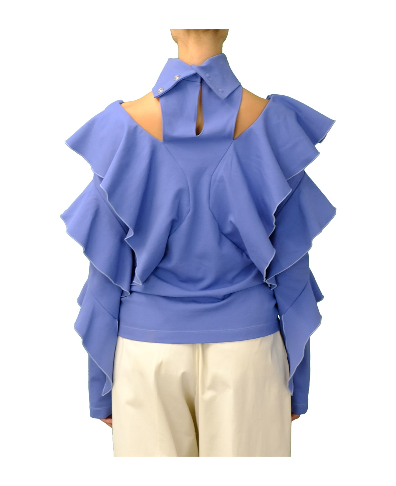 Sara Battaglia Ruffles Top - Light Blue